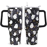 Rcvlauf Halloween Tumbler 40 oz Ghost Tumbler Spooky Leak Proof Cups with Handle and Straw Insulated Water Bottle Coffee Travel Mugs for Halloween Decor Gifts for Women Men (1PCS)