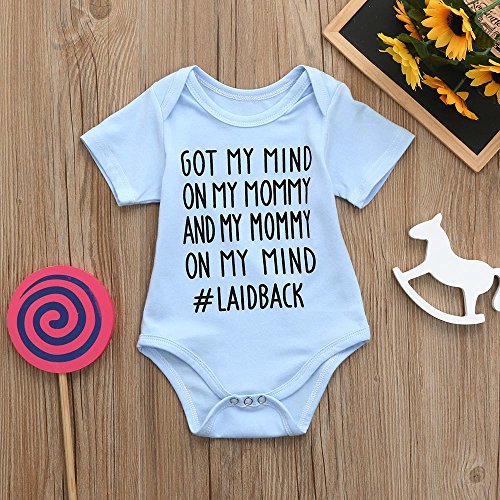 Clearance Sale 0-24 Months Newborn Infant Baby Kids Girl Boy Letter Print Romper Jumpsuit Sunsuit Outfits Clothes (Sky Blue A, 6-12 Months)