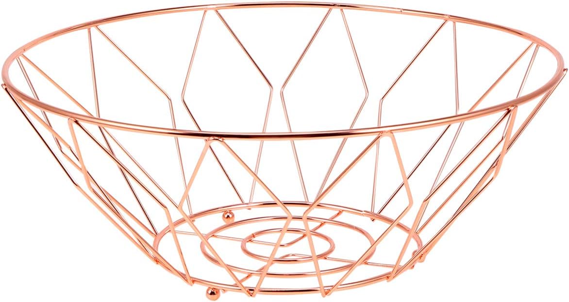 Garneck Metal Wire Fruit Basket Iron Round Storage Baskets Decorative Fruit Bowl for Bread Fruit Snacks Candy Households Items Rose Gold