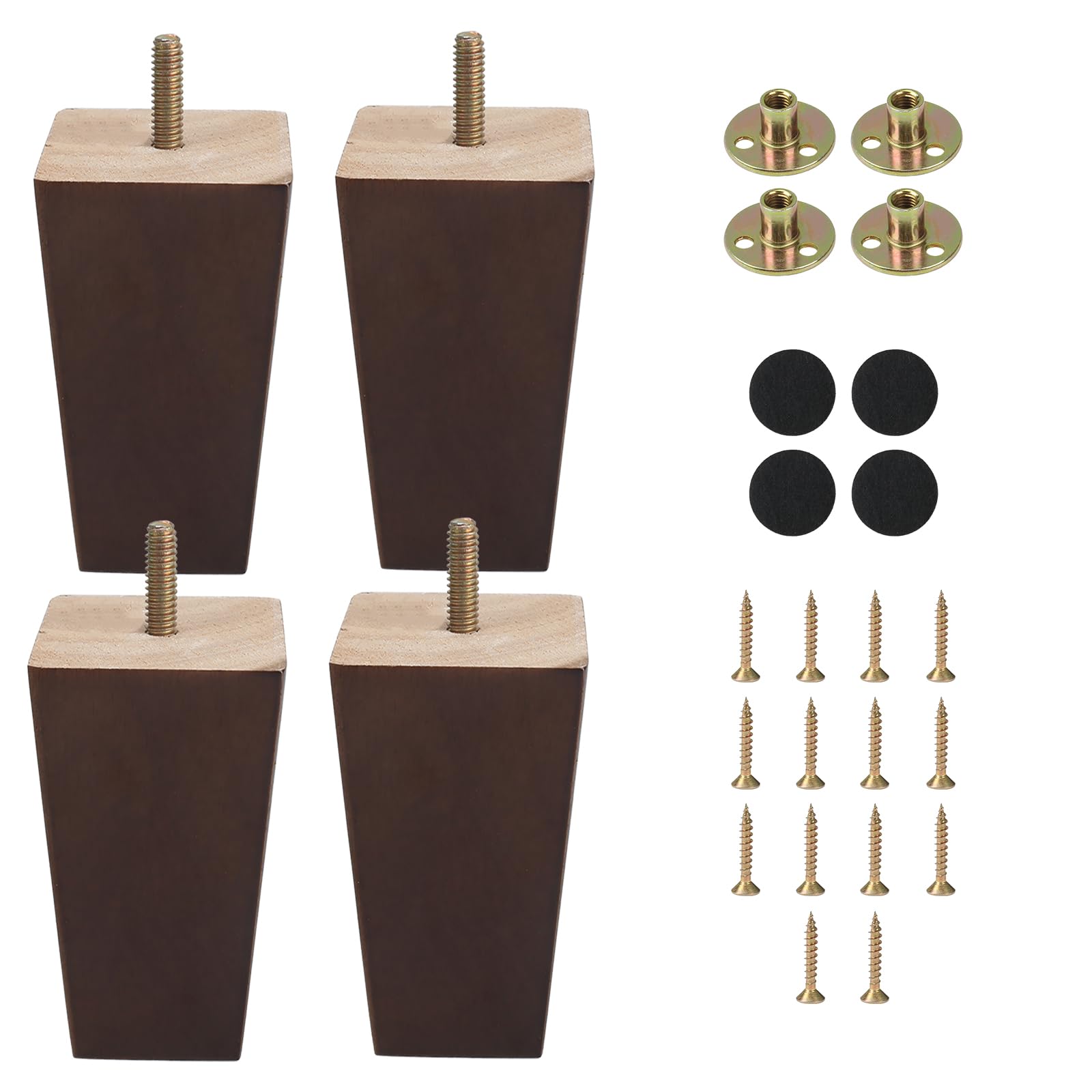 Zythrem Wooden Furniture Legs 10cm/4inch Walnut Sofa Legs Set of 4 Square Wooden Feet Chair Legs Table Leg with Mounting Plates Screws Anti-slip Mat Replacement Woode Legs for Armchair Cabinet Couch