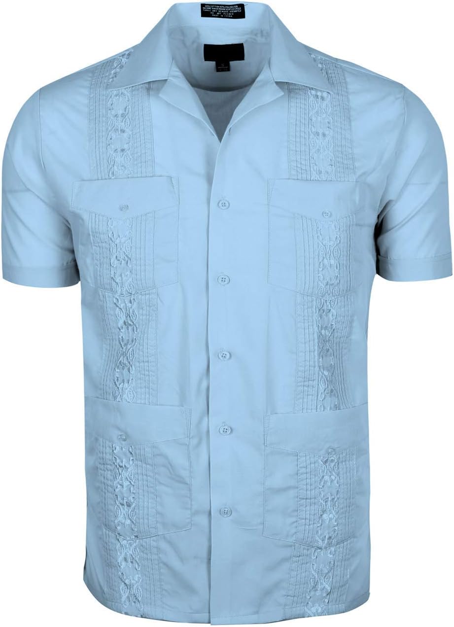 UrbanMax Camisas Guayabera Cubana de manga corta para hombre, Azul