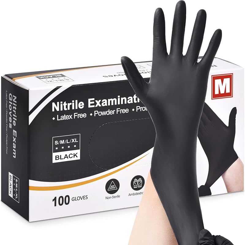 Fusion Vibes Black Nitrile Disposable Gloves M 100 Count Latex Free Powder Free