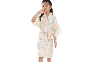 QXQTER Girls Floral Silk Kimono Robe Wedding Flower Girl Robes Dressing Gown Bathrobes Housecoat
