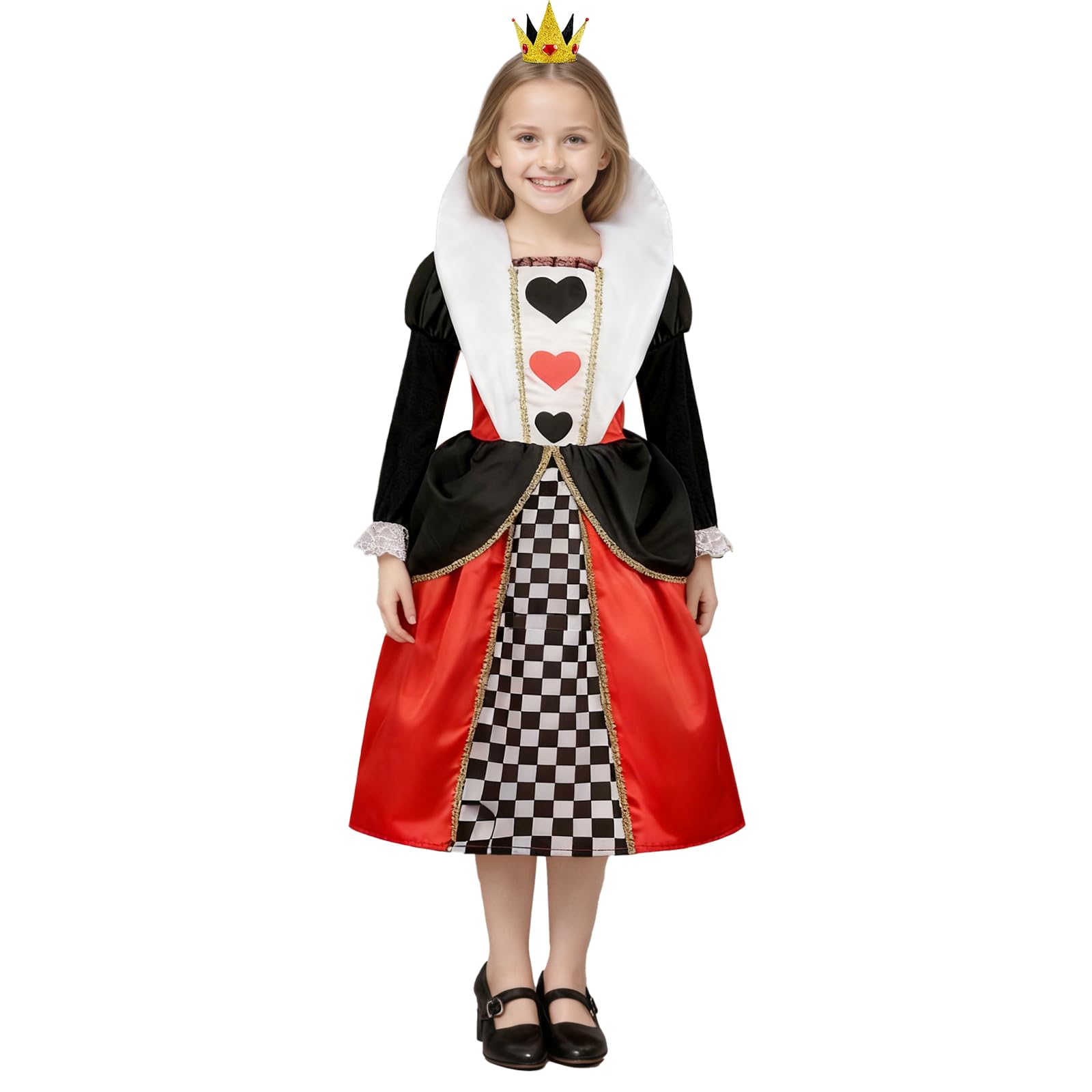 maxToonrain Queen of Hearts Costume Kids, Girls Fancy Dress Red Queen Costume for World Book Day Halloween Christmas Role Play Age 4-12 (9-10Y, Large)