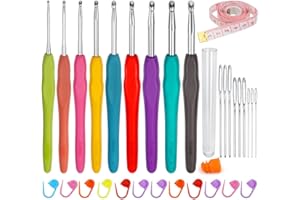 31PCS Crochet Hooks Set, including 9 PCS Aluminum Knitting Needles Kit Ergonomic Soft Grip Handle for Arthritic Hands with Me