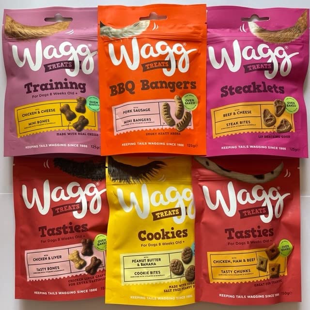 Surrey Feed Dog Treats Variety Pack (Pack of 6) - BBQ Bangers/Steaklets/Peanut Butter & Banana Cookies/Chicken & Liver Tasties/Chicken, Ham & Beef Tasties/Chicken & Cheese Training Treats)