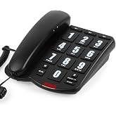 Big Button Landline Phone for Seniors, Loud Volume Corded Telephone, Black | Awishwell One-Touch Speed Dial Elderly Phone for Visually &amp; Hearing Impaired, Home Desk Telephone with Adjustable Ringer