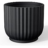 Kante Round Fulted Planter, 14 Inch Dia Large Concrete Plant Pots with Drainage Hole and Rubber Plug, Modern Decor for Indoor Outdoor Plants, Flower, Black