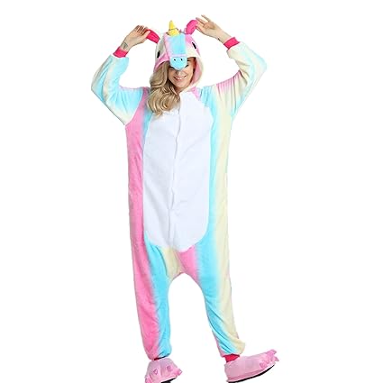 Mystery&Melody Einhorn Pyjamas Cosplay Einhorn Kostüme Tiere Nachtwäsche Flanell Overalls Unisex-Erwachsener Nachtwäsche Part