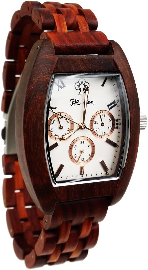 Best Wooden Watch for Men & Women Square Face Large Dial with Six Hands Displaying Week Date & 24 Hours Perfect Gift for Christmas, Anniversary, Birthday. Band Adjustment Tool Included …