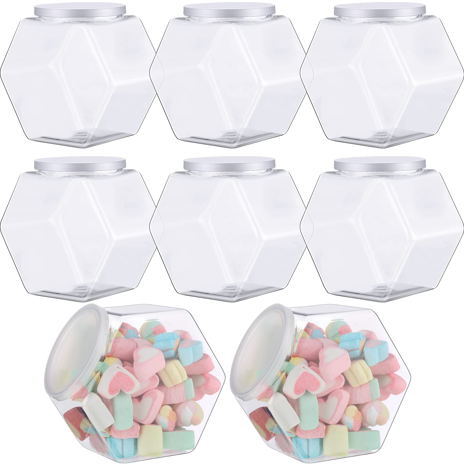 Photo 1 of Yahenda 8 Pcs Hexagon Plastic Jars Cookie Jars with Airtight Lids Clear Candy Jar Wide Round Mouth Snacks Dog Food Candy Containers Reusable Coffee Display for Gifts and Storage(30 oz)