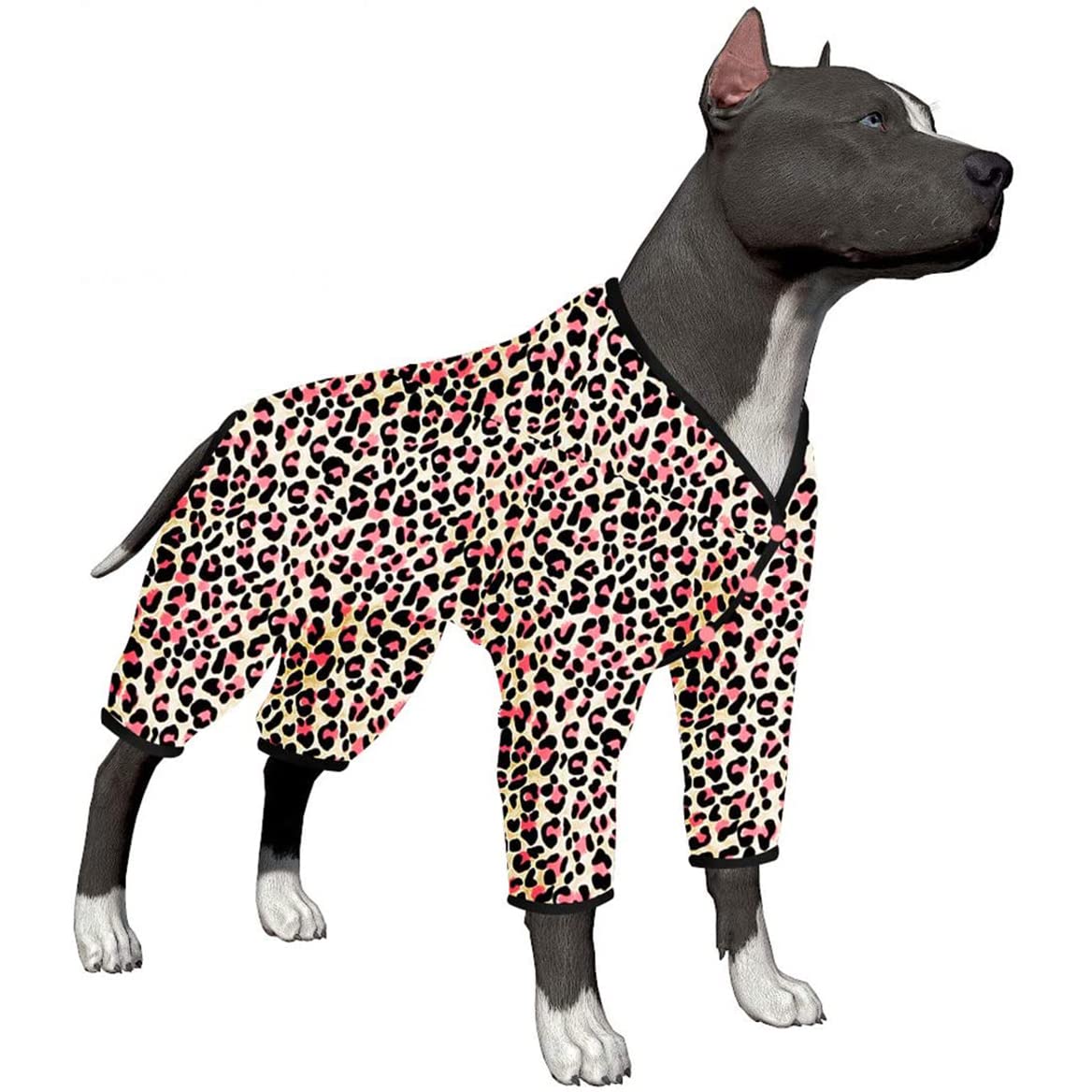 LovinPet Large Dog Clothes Post Surgery Wear/Double Brushed Stretch Knit Cheetah Neon Pink Prints/UV Protection, Pet Anxiety Relief, lightweight Pullover Pet Pajamas/Full Coverage Dog Pjs