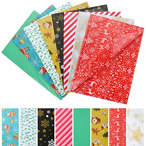 Shindel 80Sheets Christmas Tissue Paper, 27.5x20inches Christmas Paper Towels Xmas Design Wrapping Paper Kraft for DIY Christmas Winter Decoration, 8 Styles