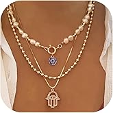 Layered Evil Eye Necklace for Women Sun Pearl Beaded Rhinestone Gold Chain Pendant, Statement Elegant Jewelry for Daily Party Dress