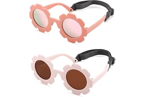 Bouryo Flexible Baby Polarized Flower Sunglasses with Strap Bendable Frame for Infant Boys Girls Ages 0-24 Months