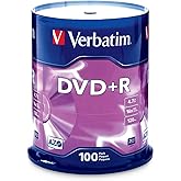 Verbatim DVD+R Blank Discs AZO Dye 4.7GB 16X Recordable Disc - 100 Discs Spindle Silver Frustration Free Packaging