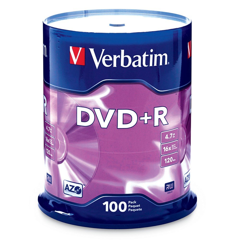 Verbatim DVD+R 4.7GB 16x AZO Recordable Media Disc - 100 Disc Spindle (FFP) by Verbatim