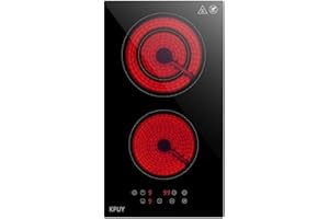 KPUY 2 Burner Electric Cooktop(220-240V for Hard Wire,No Plug), 3200W 12 Inch Built-in Countertop Burner, Sensor Touch, 9 Power Levels, Timer & Safety Lock, Over-Temperature Protection
