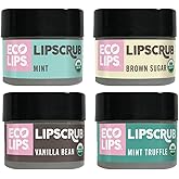Eco Lips LIP SUGAR SCRUB 4 Pack (4-0.25oz jars) 100% Organic Lip Care Treatment with Organic Sugar 
Coconut Oil - Gently Exf