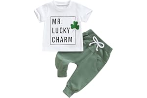 YOKJZJD Infant Toddler Baby Boy St Patricks Day Outfit Green Sweatshirt Short Sleeve T-Shirt Top Pants Set Spring Clothes