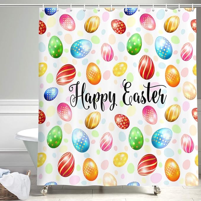NYMB Happy Easter Shower Curtain Easter Eggs Rustic Decor