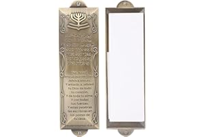 BRTAGG Mezuzah Case with Double Sided Tape, 5.5" Tall, Spanish & Hebrew Scripture, Bronze, Easy Peel and Stick Mezuzah Cover Jewish Gifts (for 4 Inches Scroll)