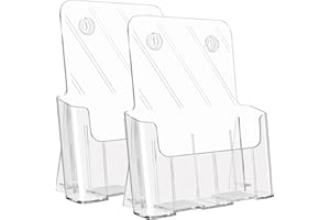 KTRIO Acrylic Brochure Holder 8.5 x 11 Clear Flyer Display Stand, Plastic Literature Holder for Trifold Brochures, Magazines, Menus, Pamphlets, Booklets, Documents, Desk or Wall Mount, 2 Pack