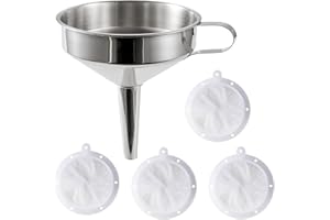 AEIMIAIDE 5-Inch Food Grade Stainless Steel Kitchen Funnel, Wine Filter with 100 Mesh, 200 Mesh, 300 Mesh, 400 Mesh Food Filt