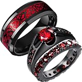 Meilord 2in1 Black Bridal Ring Red Celtic Dragon Ring His and Hers Wedding Ring Sets Couples Rings for Lover Anniversary Engagement Promise Rings Bridal Sets