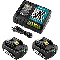 UGLOEY 2Packs BL1850B 18 Volt 5.0Ah Replacement Battery and Charger Compatible with Makita 18V Lithium Battery BL1860 BL1850B