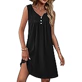Ekouaer Nightgown for Women Tank Night Gown Sleeveless Sleep Shirt Button Night Shirt with Pockets Soft Sleep Dress