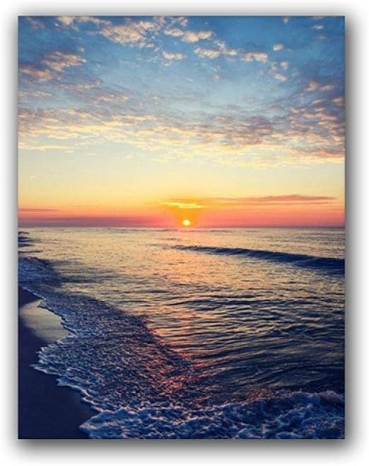 Amazon Com Beach Sunset Landscape Photography Poster Canvas Print Orange Sunrise Blue Sky Cloud Sea Ocean Painting Decor 50x70cm No Frame Posters Prints