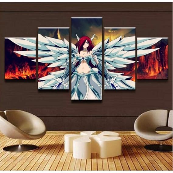 meaosyy Rahmenlos Wandkunst Hd Druckt Dekoration 5 Stücke Leinwand Malerei Fairy Tail Modular Animation Bilder Für Wohnzimmer