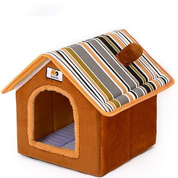 Leoie Removable Washable House Shape Pet Nest for Dogs Cats Puppy Sleeping Brown S
