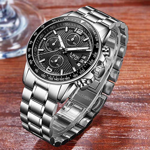 LIGE-Relojes-Hombre-Clasico-Negro-Acero-Inoxidable-Relojes-Hombre-Impermeable-Negocios-Deportes-Analogicos-Cuarzo-Relojes