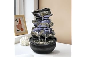 BBabe 15.7" High Rock Cascading Tabletop Fountain, Zen Meditation Indoor Waterfall Feature with LED Light for Home Office Bed