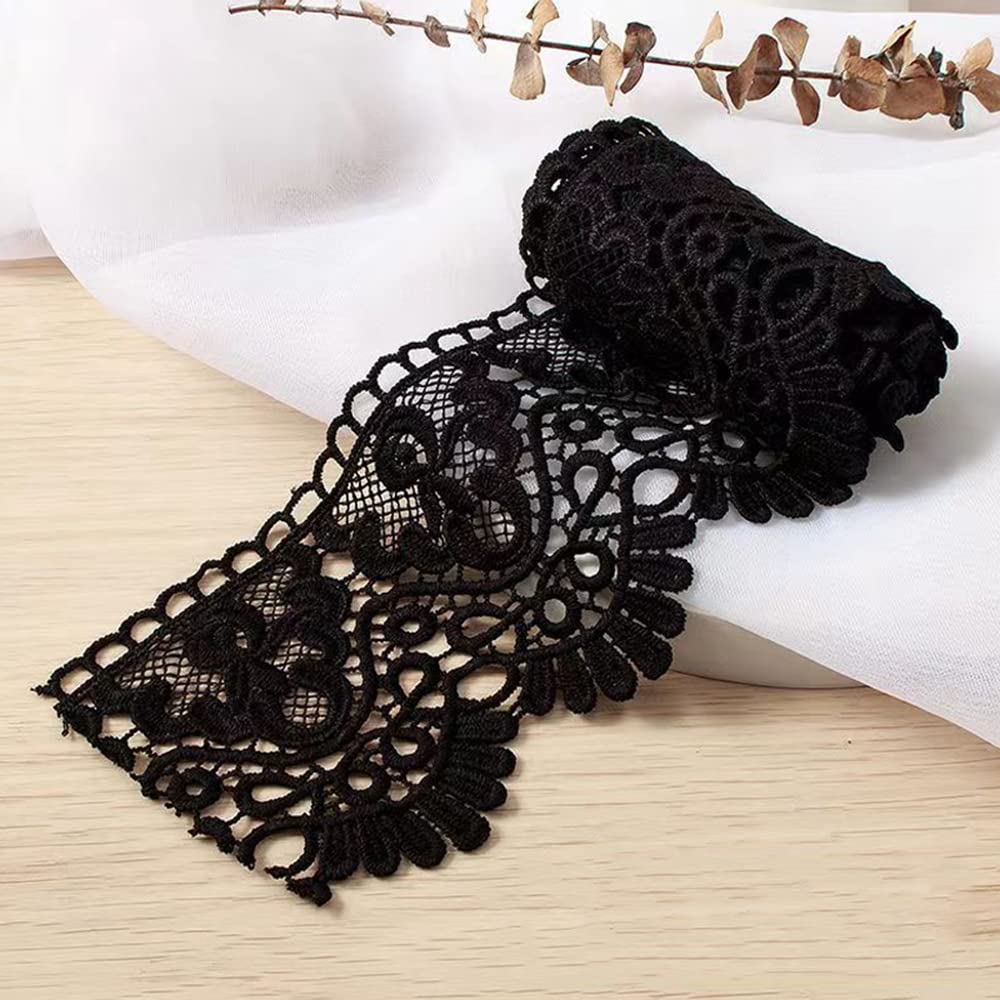 3 Yard 10 cm Wide Milk Silk Vintage Lace Trim Lace Border Embroidery Decorative Ribbon Lace Flower Ribbon Border for Sewing Craft Lingerie Wedding Dress Wedding Home Decoration Black