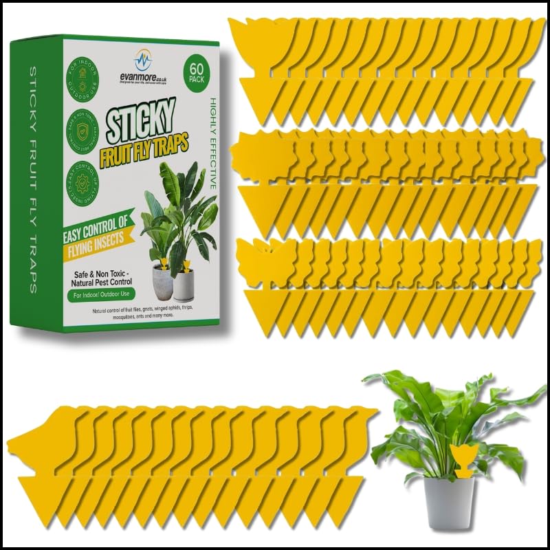 Fruit Fly Traps Trap Indoor Sticky Yellow For Home Use Protect Plants Plant Houseplant Fungus Gnat Killer Insect Catcher Bug Catchers Control Pests Whitefly Non Toxic Odourless Safe Waterproof (60)