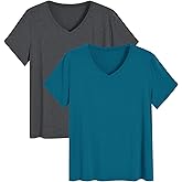 Latuza Women's Bamboo Viscose Pajama Tops V Neck Sleep Shirt 2 Pack