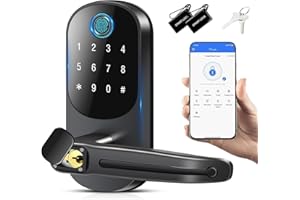 UCMDA Smart Lock - Fingerprint Door Lock with Handle, Keyless Entry Door Knob with APP/Fingerprint/IC Card/Digital Code/Key, 