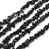 HAAMIIQII 5-8mm Natural Black Obsidian Chips Beads Irregular Chip Stones Loose Gemstone Energy Healing Beads for Jewelry Making Strand 30 Inch