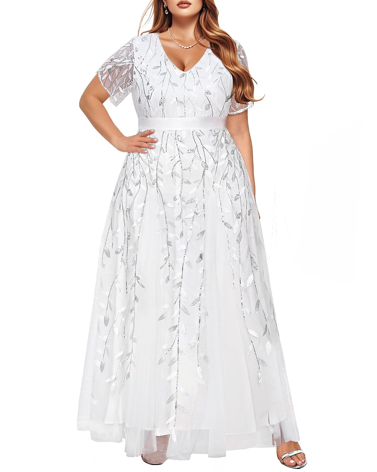 Photo 1 of Plus Size Wedding Dress Bride White Women Bridal Shower Formal Long Elegant Sparkly Simple Prom Gowns with Sleeve 2024