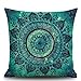 Andreannie European Retro Mandala Moroccan Ethnic Style Turquoise Teal Color Cotton Linen Throw Pillow Case Personalized Cushion Cover New Home Office Decorative Square 18 X 18 Inches¡­