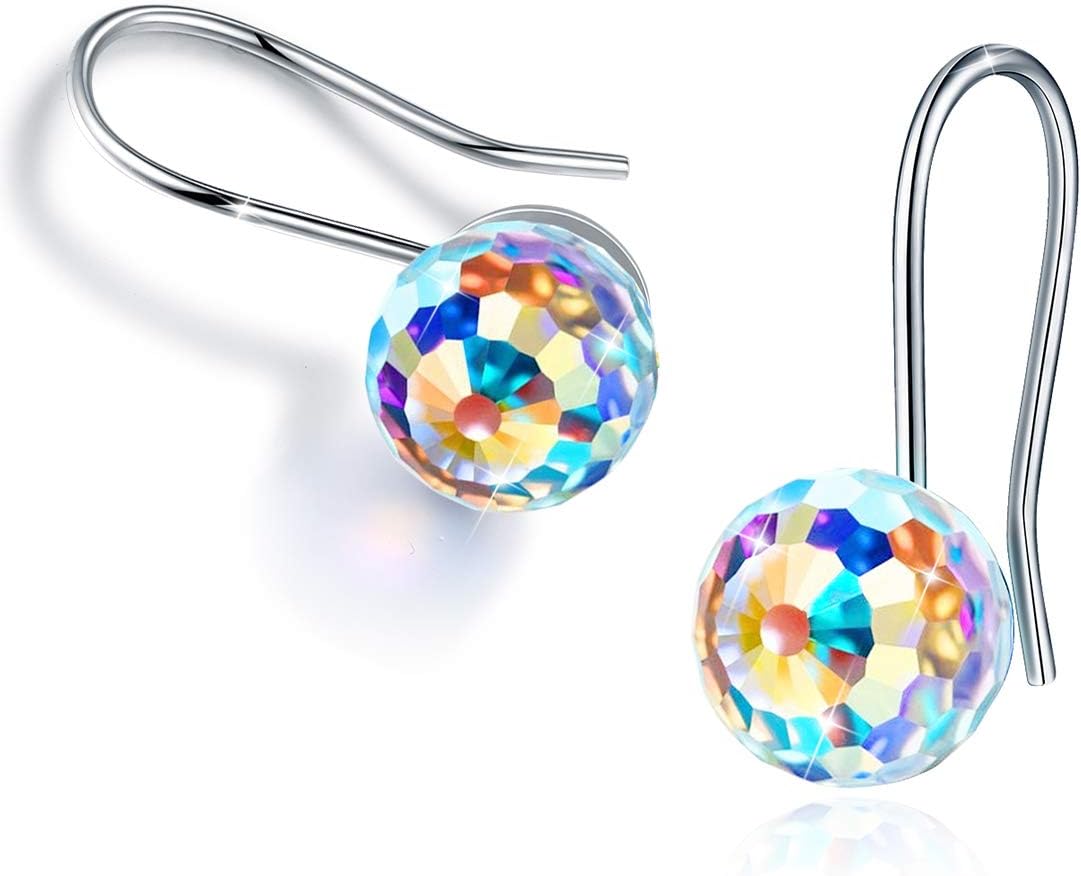 CRYSLOVE Fantastic World Series Aurora Borealis Ball Crystal Earrings for Women 925 Sterling Silver Drop Dangle Rainbow Earrings,Elegant Jewelry Packaging