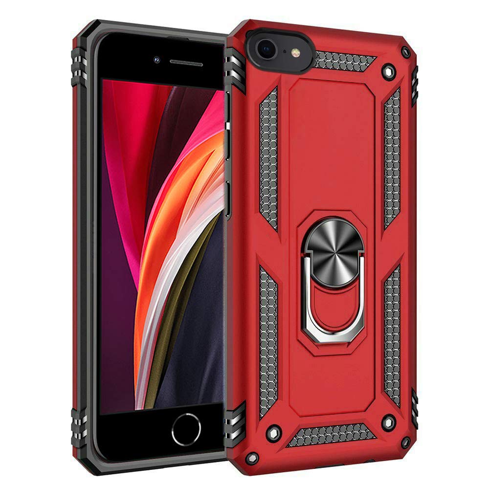 Mobile Stuff For iPhone SE 2020 Case, iPhone 7/8 Case with Magnetic Ring Holder, Full Body Protective [Military Grade] Silicone TPU Shockproof Armour Phone Cover for iPhone SE 2020/7 / 8 (Hybrid Red)