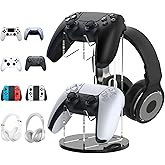 MoKo Universal Stand for Game Controller and Headset Stand, 2 in 1 Game Controller Support Holder Storage Organizer for Switch/Switch 2, ps5, ps4, Xbox One, Xbox Series, Gaming Accessorie, Black&Clear