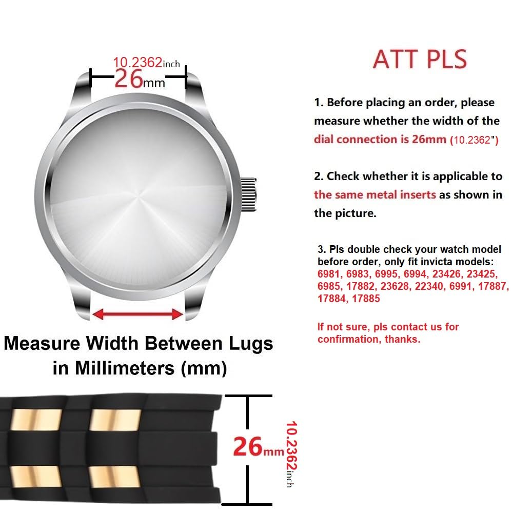 for Invicta Pro Diver 6981, 6983, 6985, 6995 Watch Bands with Metal Inserts and Buckle Replacement Strap - Invicta Watch band