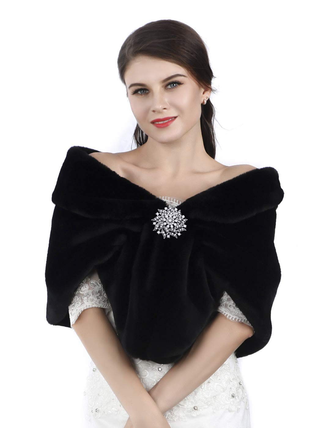 Aukmla Women's 1920s Brown Faux Fur Shawl Bridal Wedding Fur Wraps and Shawls Faux Mink Shawl for Bridesmaids Aukmla Women's 1920s Brown Faux Fur Shawl Bridal Wedding Fur Wraps and Shawls Faux Mink Shawl for Bridesmaids