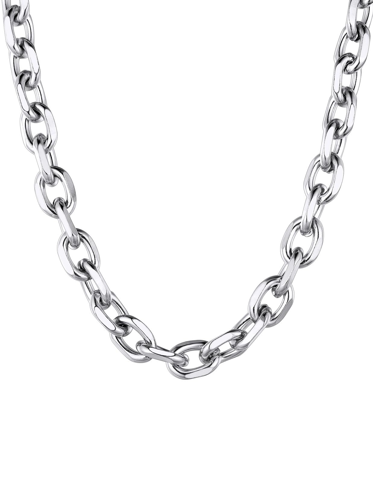 Heavy Rolo Cable Chain for Men Women 12mm 18 Inch Stainless Steel Link Chain Necklace