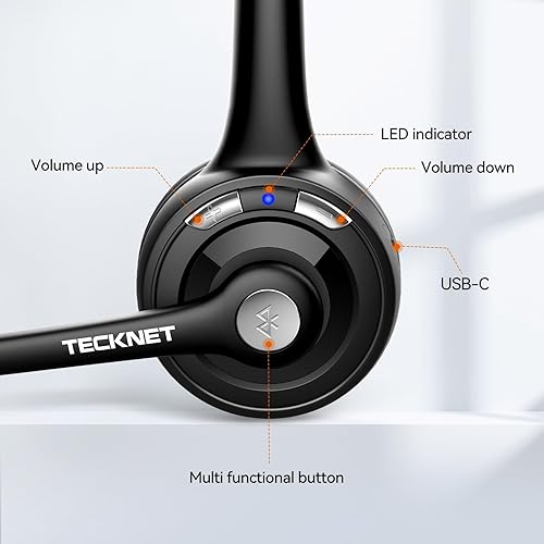 TECKNET Bluetooth Headphones Over Ear, 65 Hours Playtime and EQ Modes  Wireless Headphones with Microphone, M